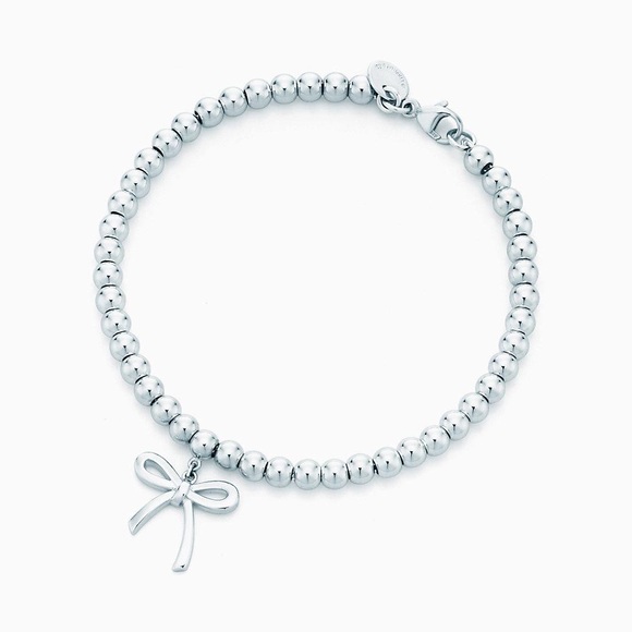 NWT- Tiffany & Co Silver Beaded Bracelet with Bow Charm